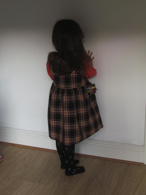 Tartan pinafore ensemble with bag